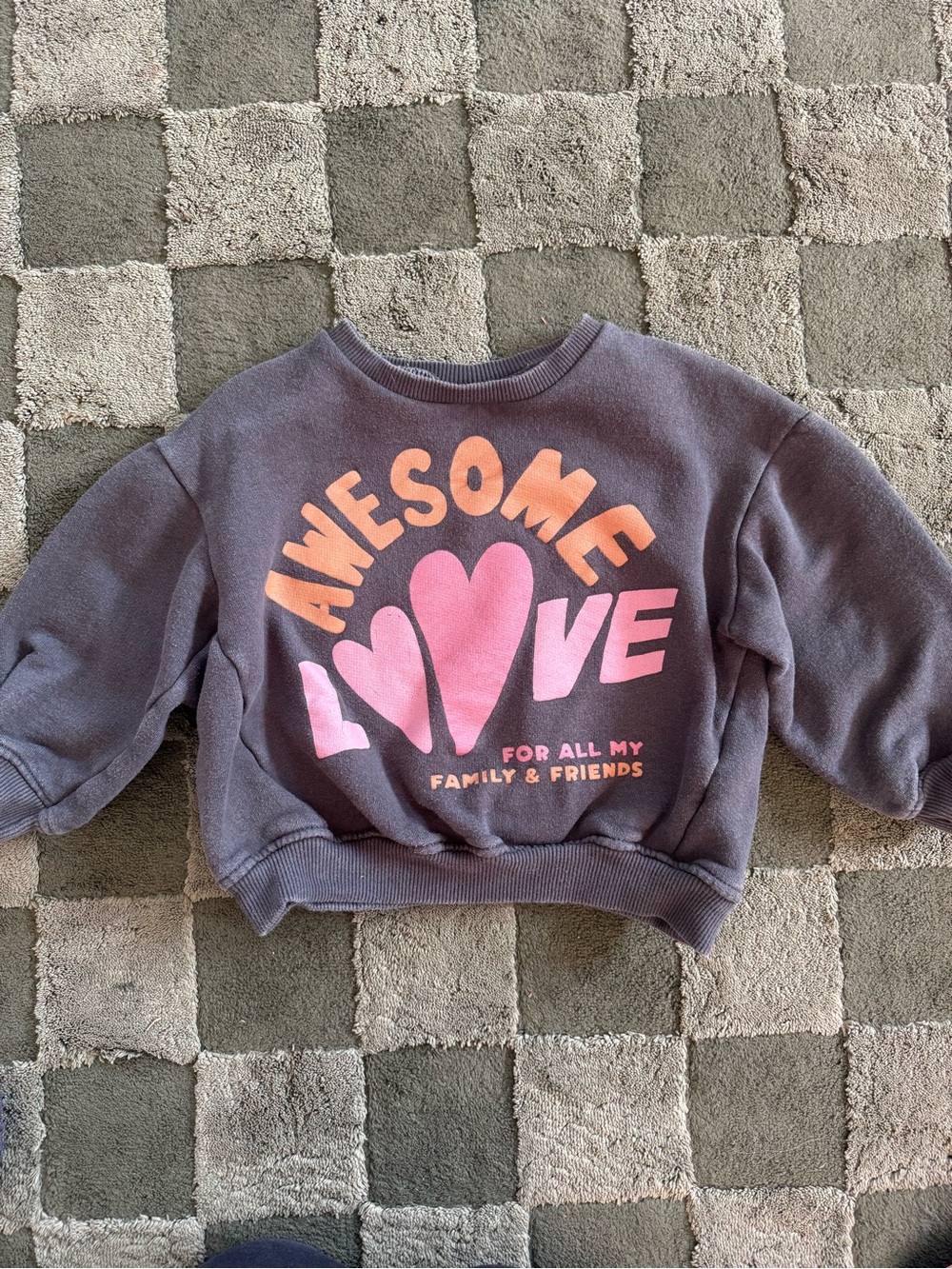 Zara Gray Kids Sweatshirt with Pink & Orange 'Awesome Love' Graphic